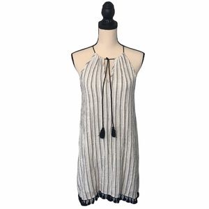 Lazy Sundays Striped Sleeveless Dress Tassel Trim Linen Blend Size Small NWT